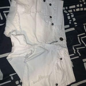White stretchy denim shorts